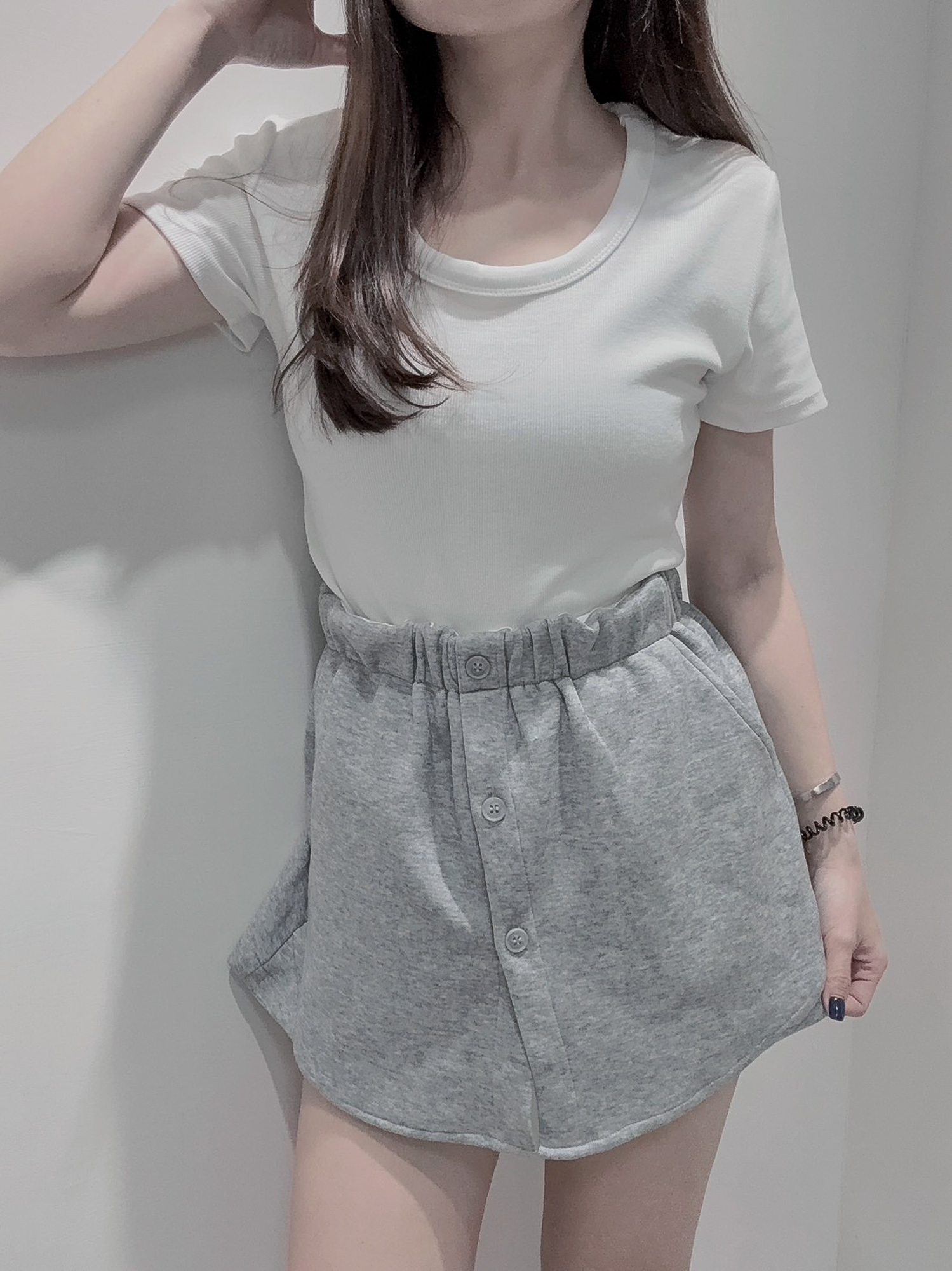 空氣棉排扣短♡褲裙